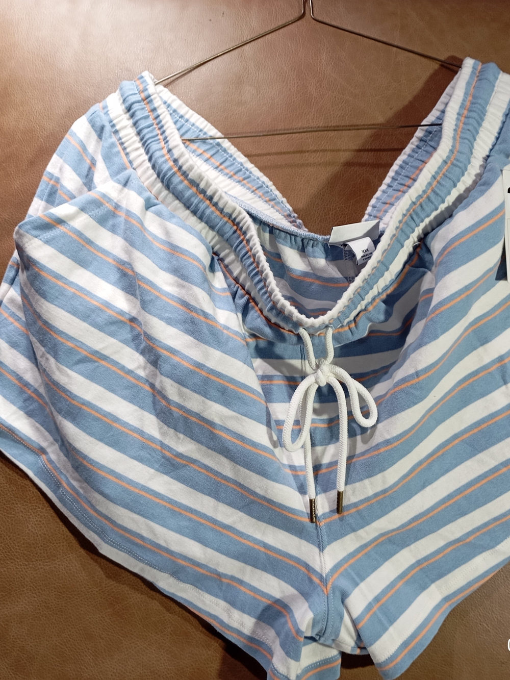 Women's Blue & White Striped Drawstring Pull On Shorts Size XXL